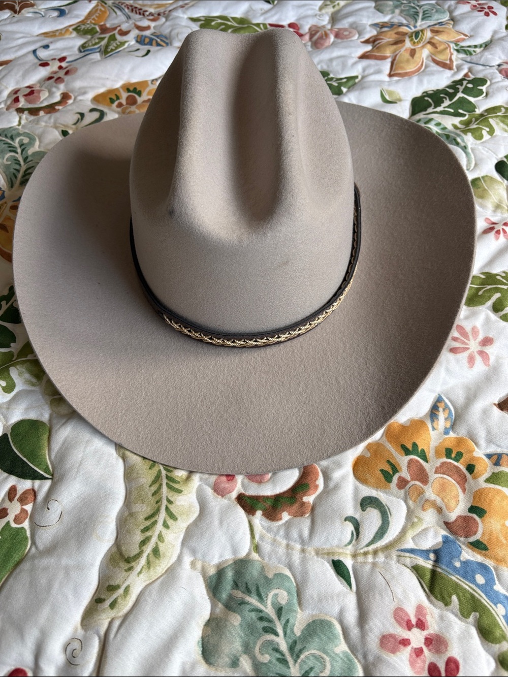 Arita Men's Taupe Wool Felt Western Hat with Braided Leather Band - 7 1/4